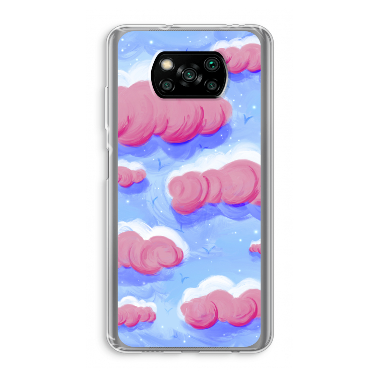 Roze wolken met vogels: Xiaomi Poco X3 Pro Transparant Hoesje
