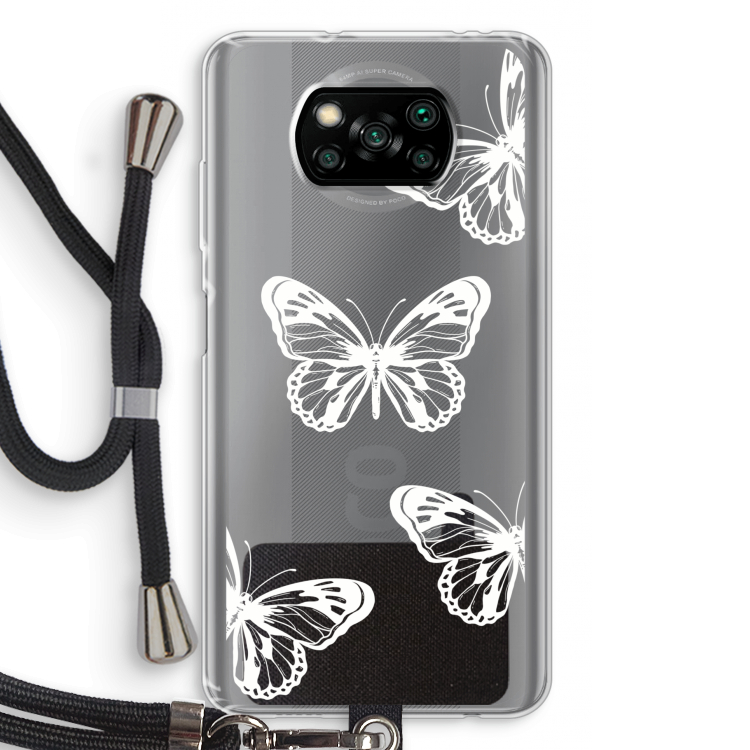 White butterfly: Xiaomi Poco X3 Pro Transparant Hoesje met koord