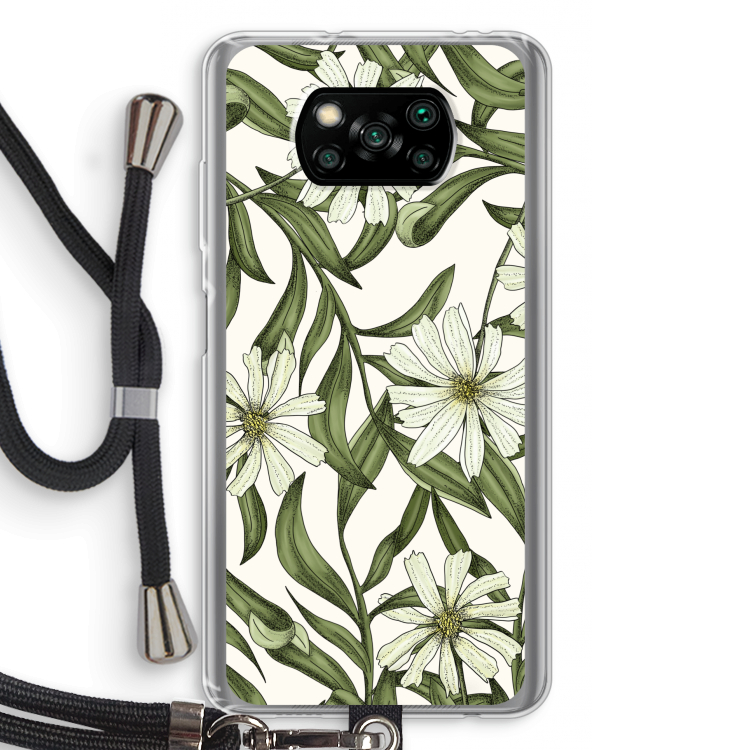 Wit bloemenpatroon: Xiaomi Poco X3 Pro Transparant Hoesje met koord