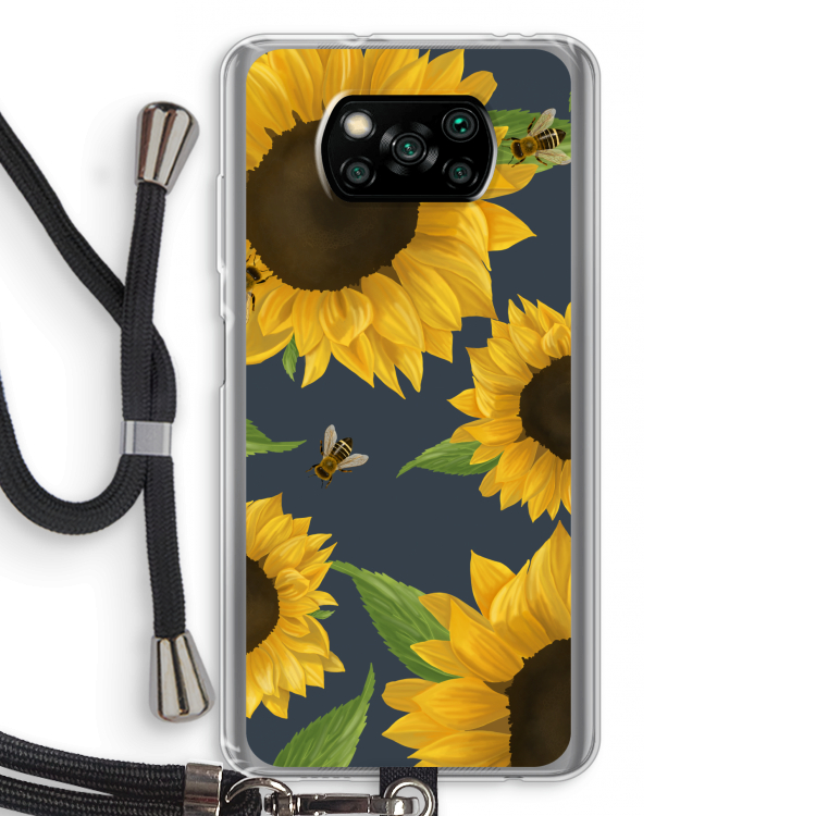 Sunflower and bees: Xiaomi Poco X3 Pro Transparant Hoesje met koord