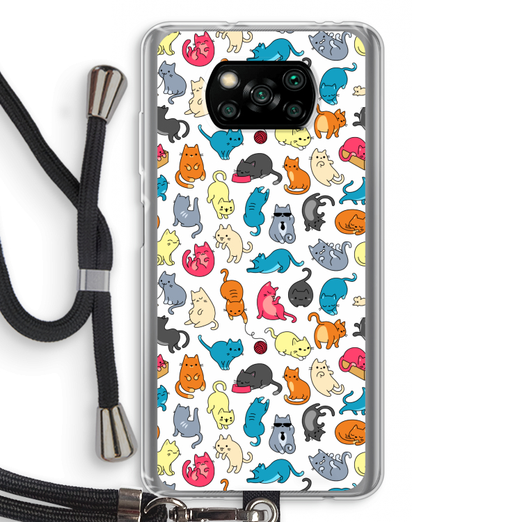 Kleurrijke katten: Xiaomi Poco X3 Pro Transparant Hoesje met koord