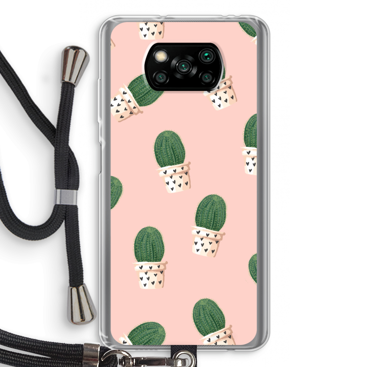 Cactusprint roze: Xiaomi Poco X3 Pro Transparant Hoesje met koord
