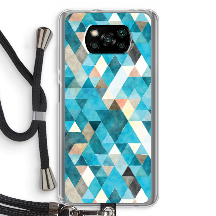 Gekleurde driehoekjes blauw: Xiaomi Poco X3 Pro Transparant Hoesje met koord