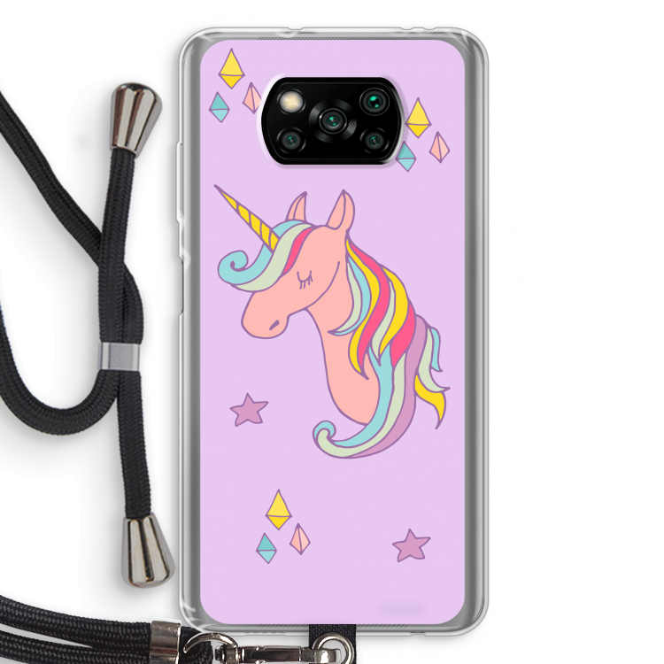 Roze eenhoorn: Xiaomi Poco X3 Pro Transparant Hoesje met koord