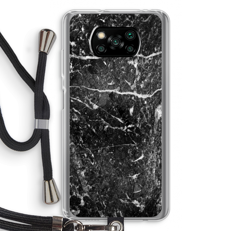 Zwart marmer: Xiaomi Poco X3 Pro Transparant Hoesje met koord