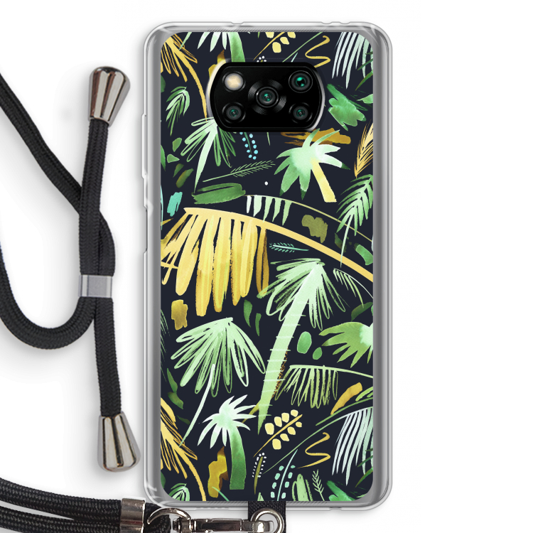 Tropical Palms Dark: Xiaomi Poco X3 Pro Transparant Hoesje met koord