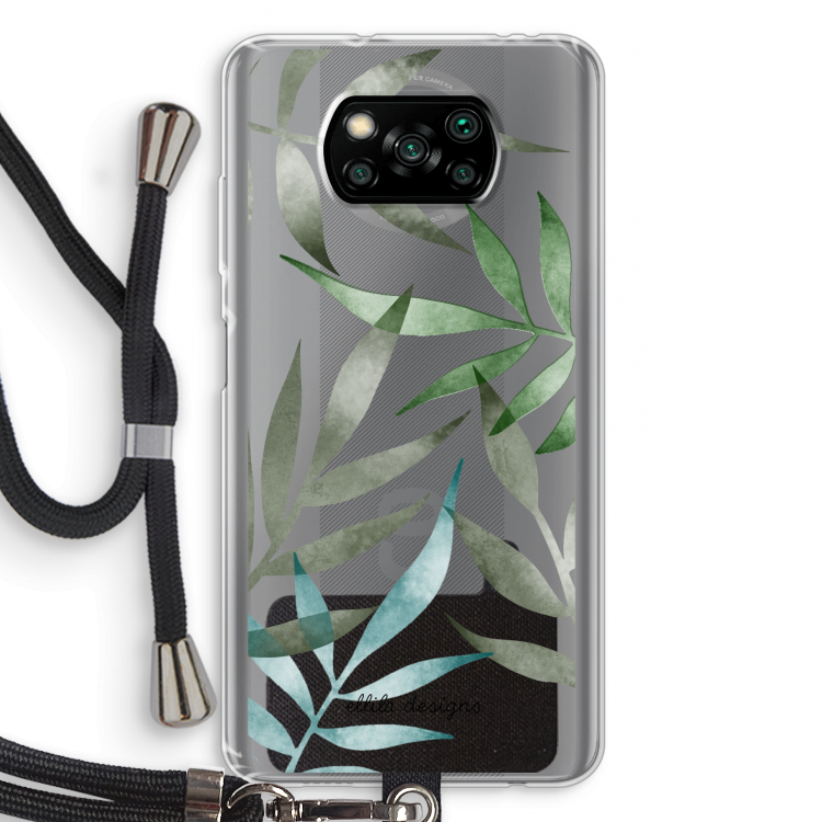 Tropical watercolor leaves: Xiaomi Poco X3 Pro Transparant Hoesje met koord