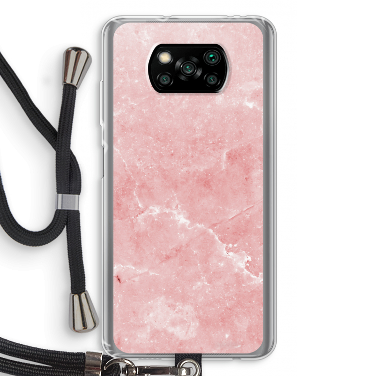 Roze marmer: Xiaomi Poco X3 Pro Transparant Hoesje met koord