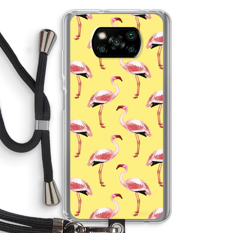 Flamingo's geel: Xiaomi Poco X3 Pro Transparant Hoesje met koord