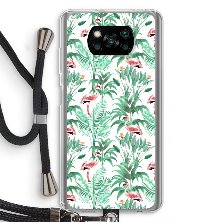 Flamingo bladeren: Xiaomi Poco X3 Pro Transparant Hoesje met koord