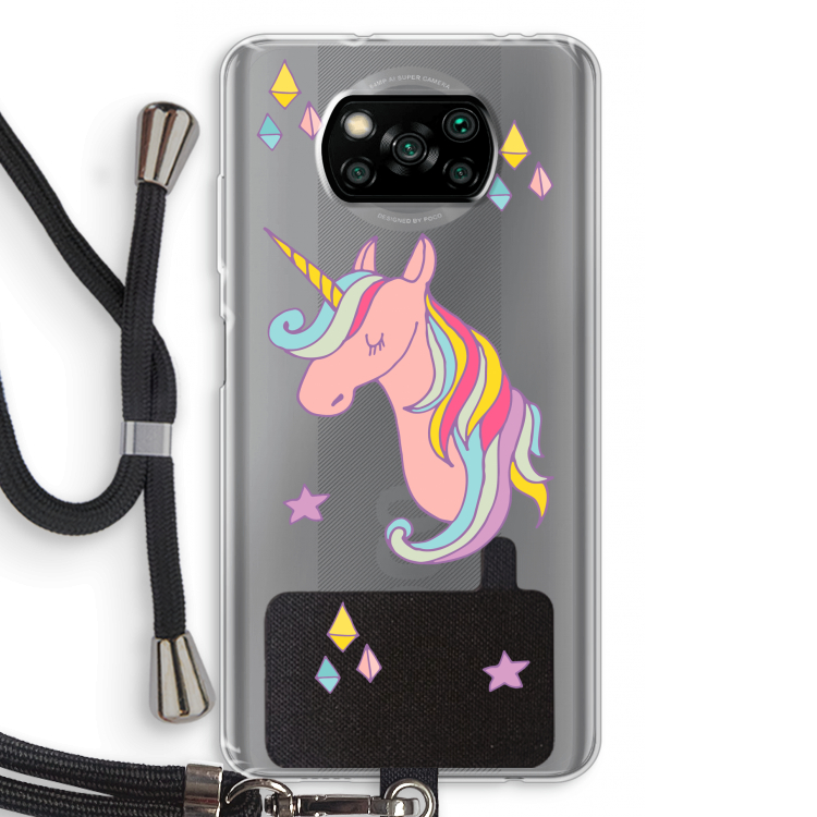 Roze eenhoorn: Xiaomi Poco X3 Pro Transparant Hoesje met koord