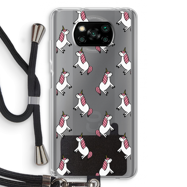 Eenhoorns overal: Xiaomi Poco X3 Pro Transparant Hoesje met koord