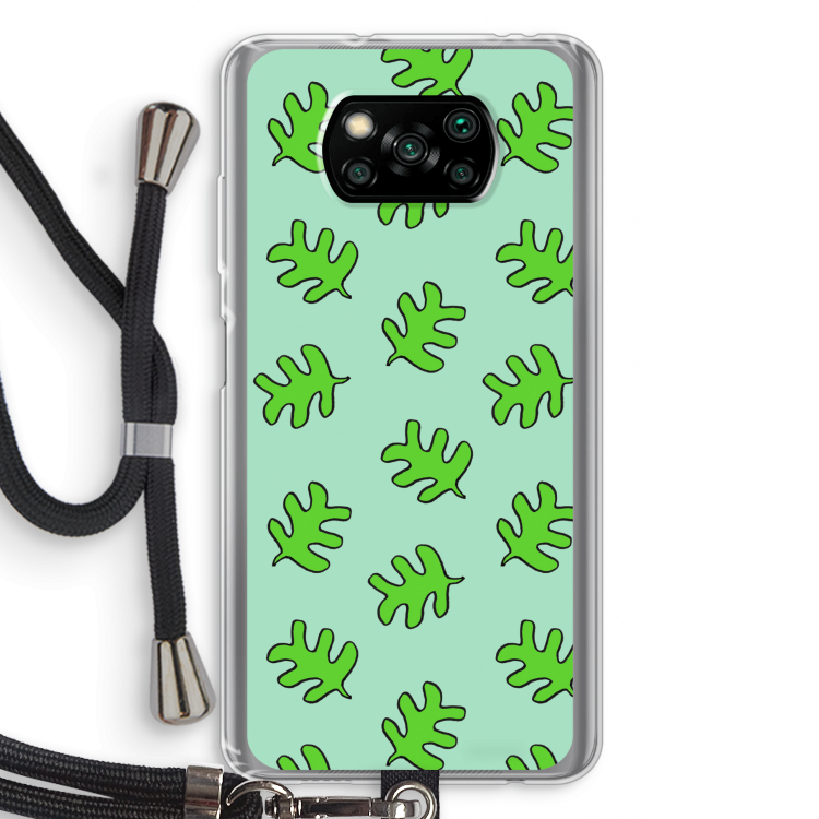 Groene blaadjes: Xiaomi Poco X3 Pro Transparant Hoesje met koord