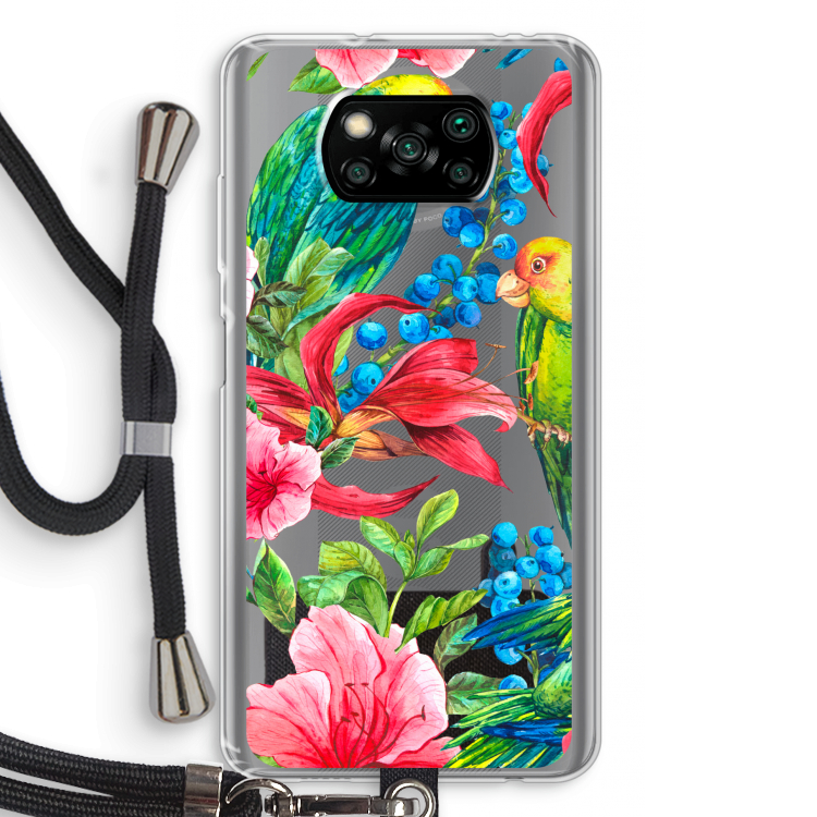 Papegaaien: Xiaomi Poco X3 Pro Transparant Hoesje met koord