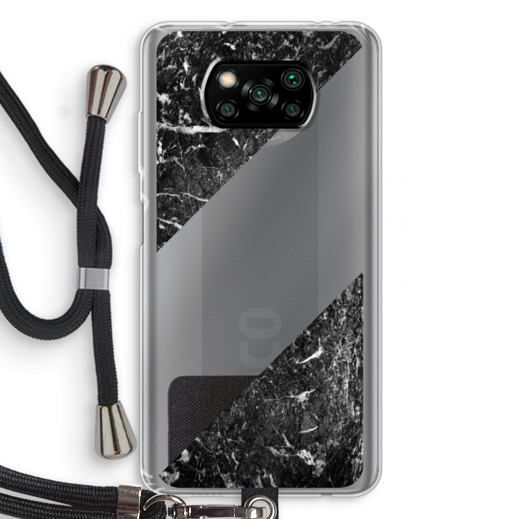 Zwart marmer: Xiaomi Poco X3 Pro Transparant Hoesje met koord