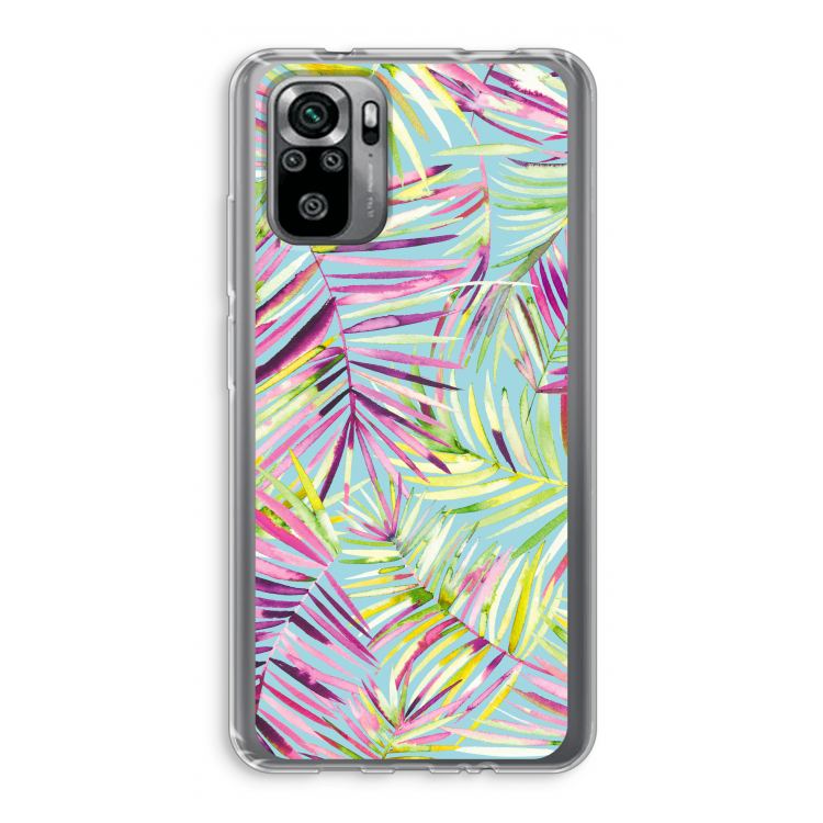 Tropical Palms Blue: Xiaomi Redmi Note 10S Transparant Hoesje