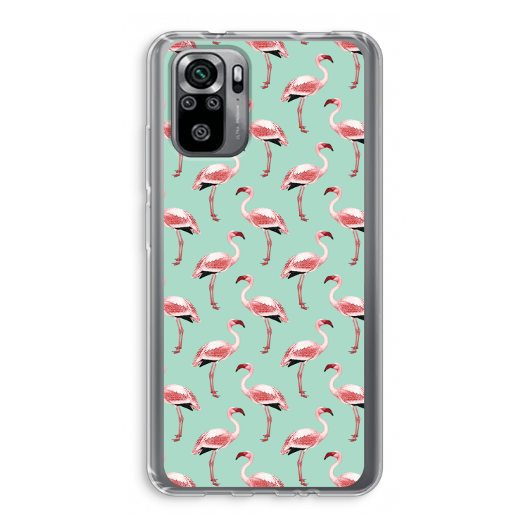 Flamingoprint groen: Xiaomi Redmi Note 10S Transparant Hoesje