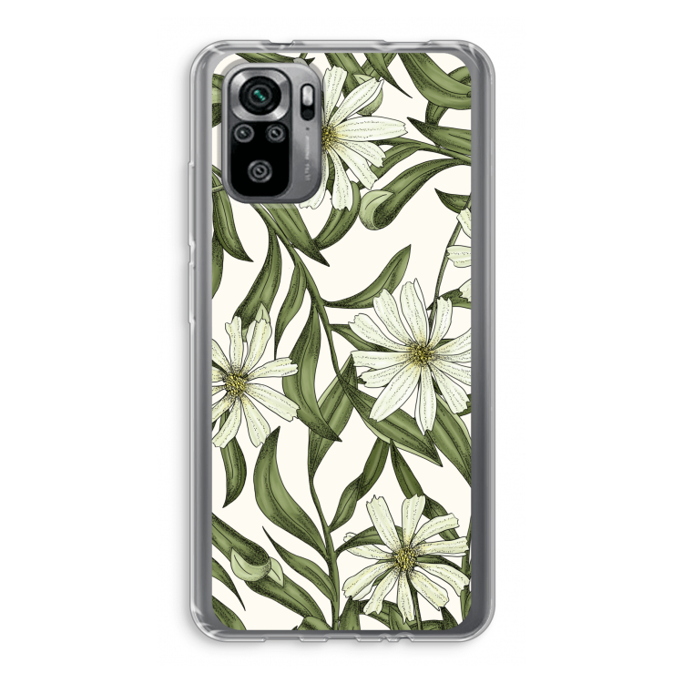 Wit bloemenpatroon: Xiaomi Redmi Note 10S Transparant Hoesje