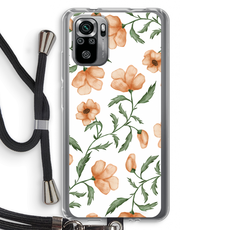 Peachy flowers: Xiaomi Redmi Note 10S Transparant Hoesje met koord