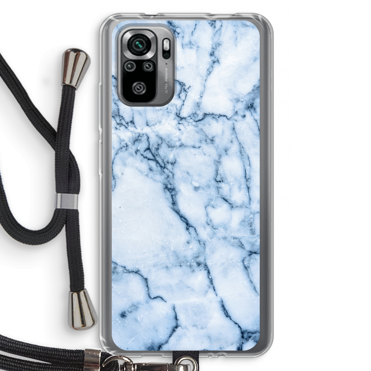 Blauw marmer: Xiaomi Redmi Note 10S Transparant Hoesje met koord