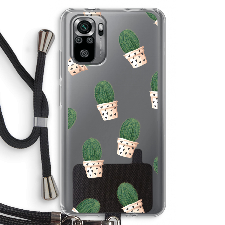 Cactusprint roze: Xiaomi Redmi Note 10S Transparant Hoesje met koord