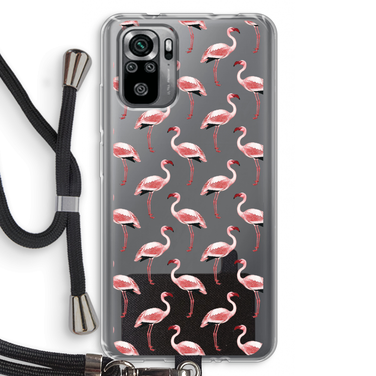 Flamingoprint groen: Xiaomi Redmi Note 10S Transparant Hoesje met koord
