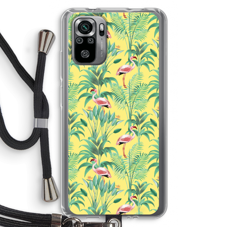Flamingo party: Xiaomi Redmi Note 10S Transparant Hoesje met koord