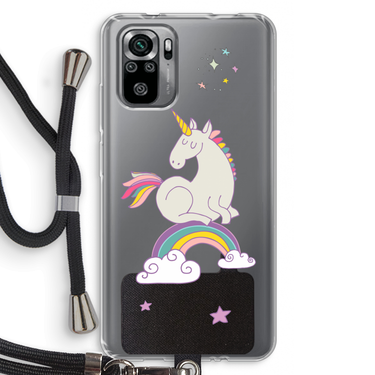 Regenboog eenhoorn: Xiaomi Redmi Note 10S Transparant Hoesje met koord