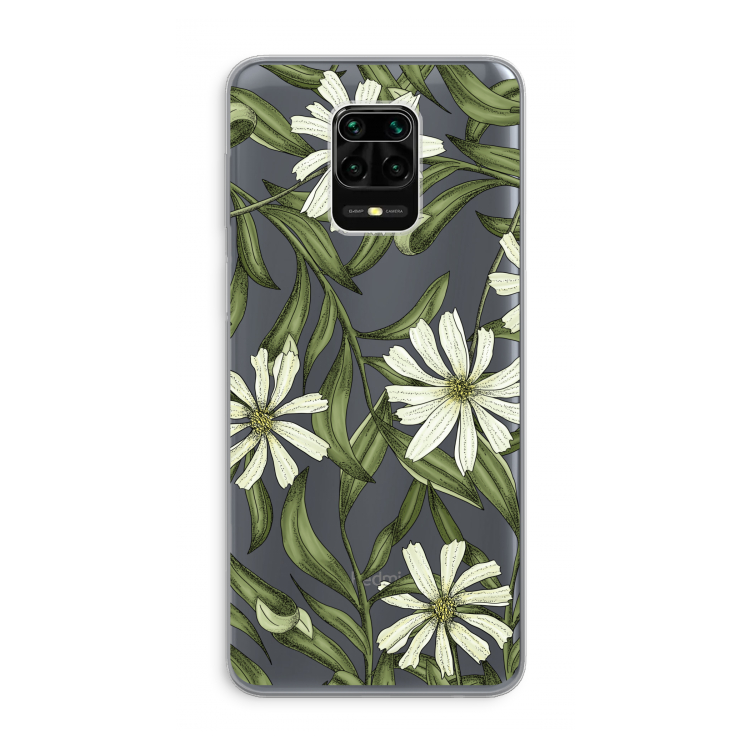 Wit bloemenpatroon: Xiaomi Redmi Note 9 Pro Transparant Hoesje