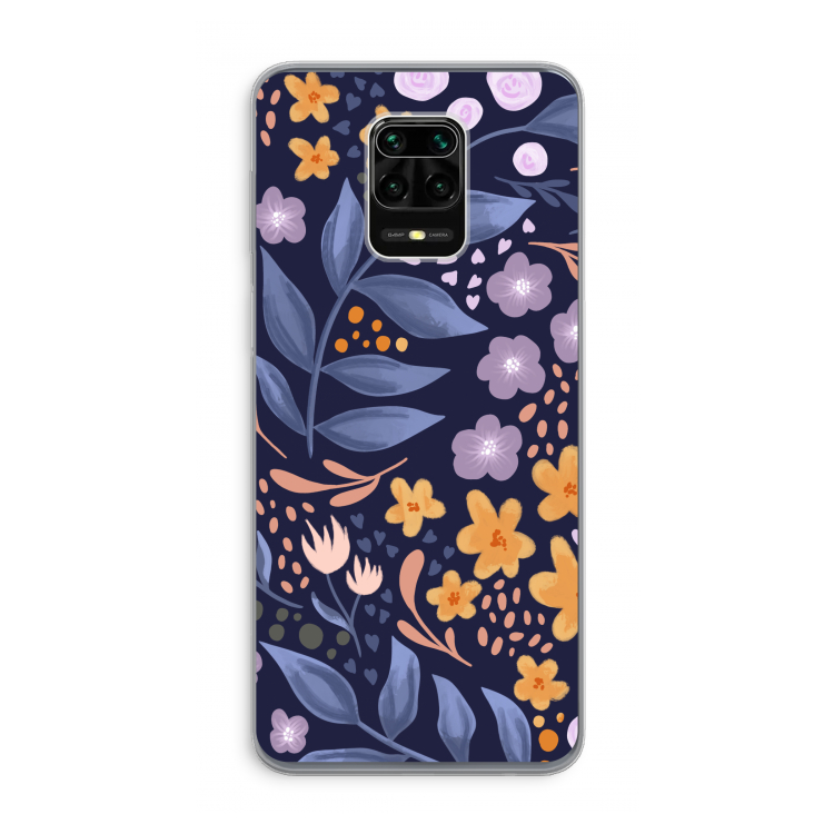 Flowers with blue leaves: Xiaomi Redmi Note 9 Pro Transparant Hoesje