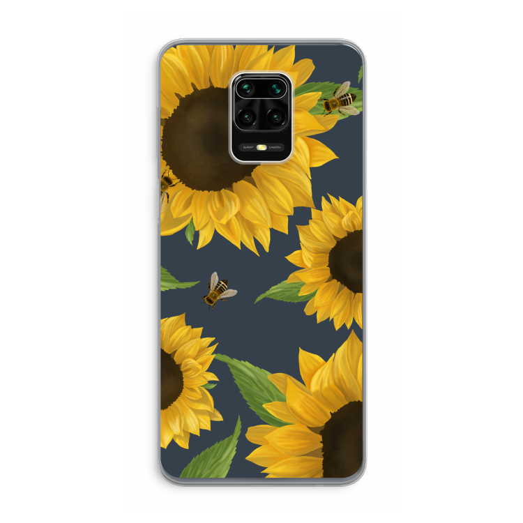 Sunflower and bees: Xiaomi Redmi Note 9 Pro Transparant Hoesje