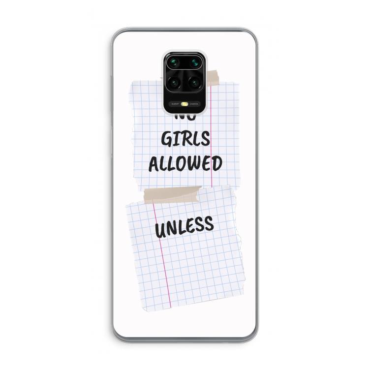 No Girls Allowed Unless: Xiaomi Redmi Note 9 Pro Transparant Hoesje