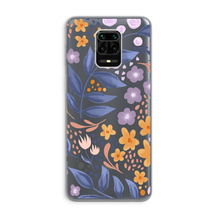 Flowers with blue leaves: Xiaomi Redmi Note 9 Pro Transparant Hoesje