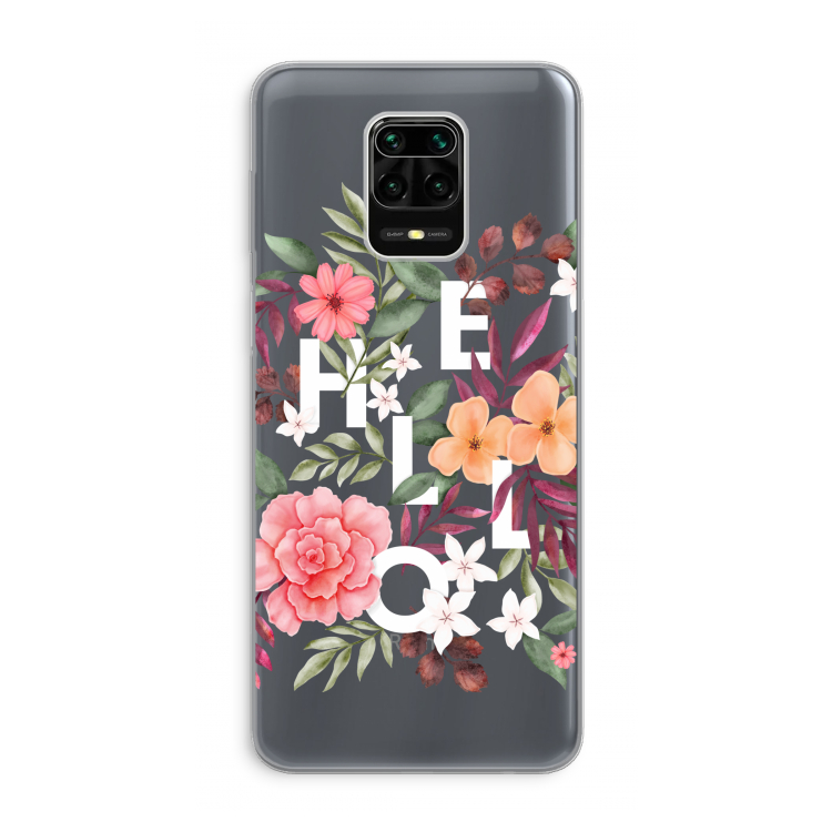 Hello in flowers: Xiaomi Redmi Note 9 Pro Transparant Hoesje