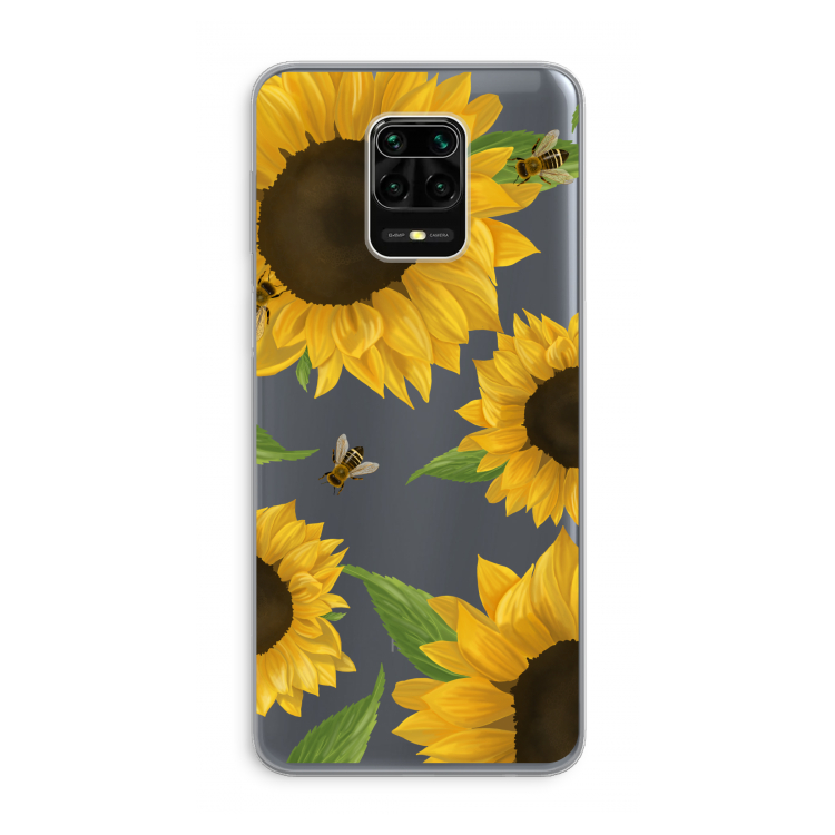Sunflower and bees: Xiaomi Redmi Note 9 Pro Transparant Hoesje