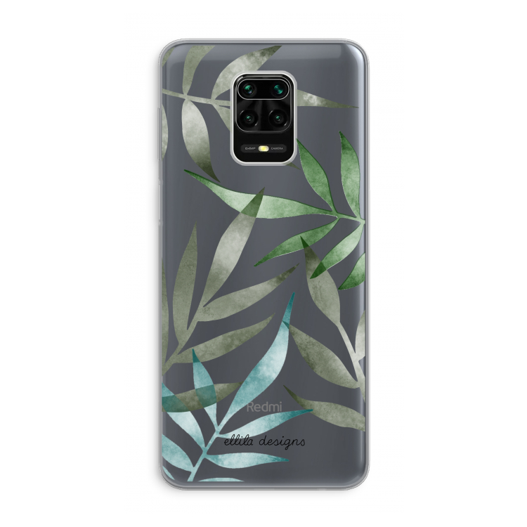 Tropical watercolor leaves: Xiaomi Redmi Note 9 Pro Transparant Hoesje
