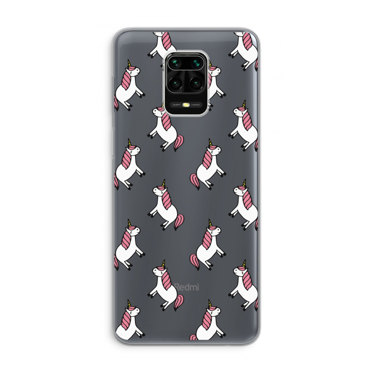 Eenhoorns overal: Xiaomi Redmi Note 9 Pro Transparant Hoesje