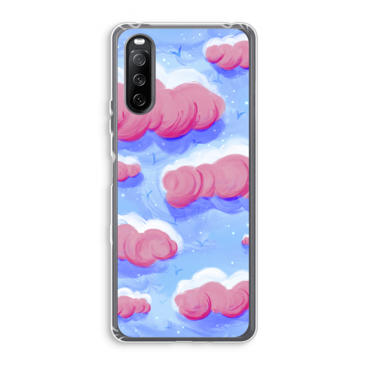 Roze wolken met vogels: Sony Xperia 10 III Transparant Hoesje