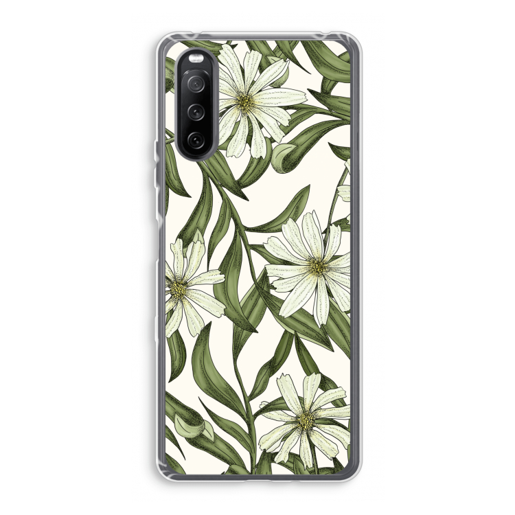 Wit bloemenpatroon: Sony Xperia 10 III Transparant Hoesje