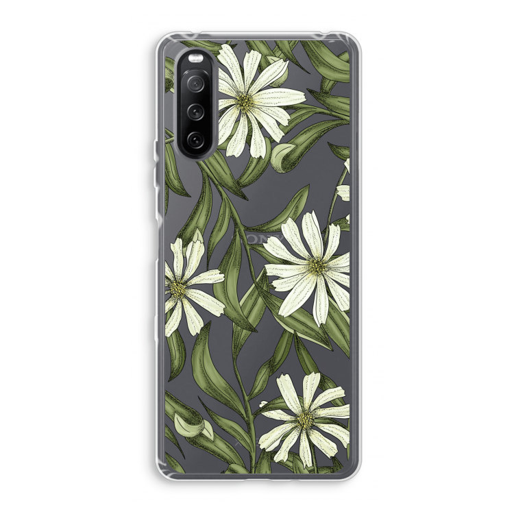 Wit bloemenpatroon: Sony Xperia 10 III Transparant Hoesje