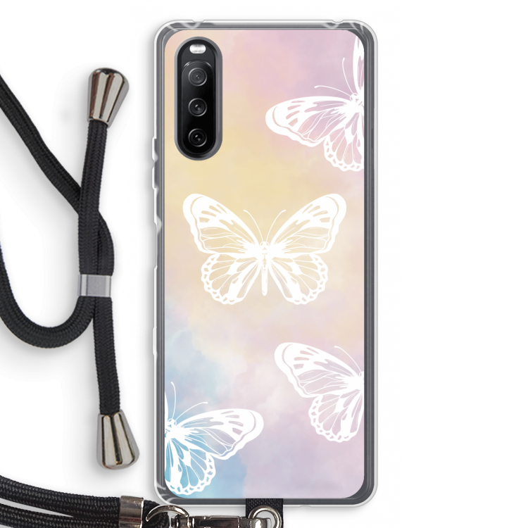 White butterfly: Sony Sony Xperia 10 III Transparant Hoesje met koord