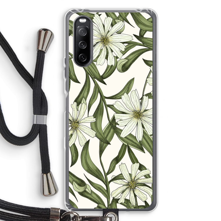 Wit bloemenpatroon: Sony Sony Xperia 10 III Transparant Hoesje met koord