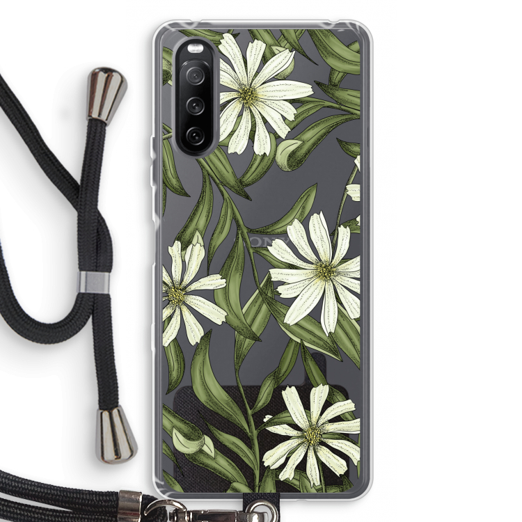 Wit bloemenpatroon: Sony Sony Xperia 10 III Transparant Hoesje met koord