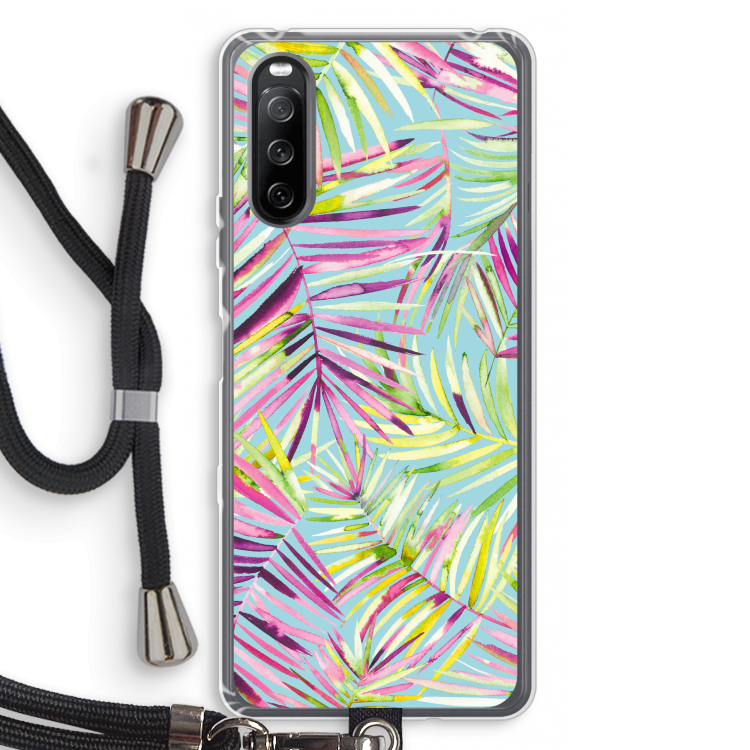 Tropical Palms Blue: Sony Sony Xperia 10 III Transparant Hoesje met koord
