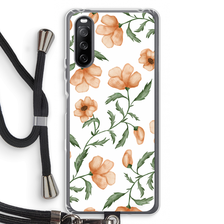 Peachy flowers: Sony Sony Xperia 10 III Transparant Hoesje met koord