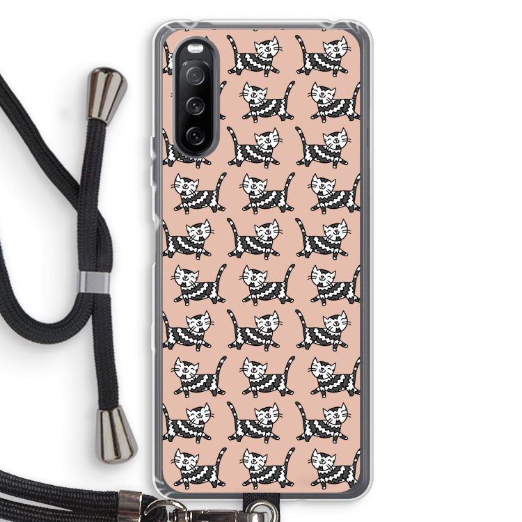 Zwarte poes: Sony Sony Xperia 10 III Transparant Hoesje met koord