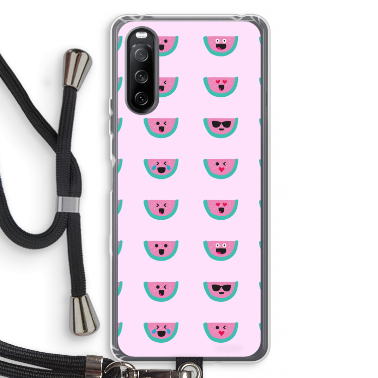 Smiley watermeloenprint: Sony Sony Xperia 10 III Transparant Hoesje met koord