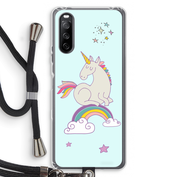 Regenboog eenhoorn: Sony Sony Xperia 10 III Transparant Hoesje met koord