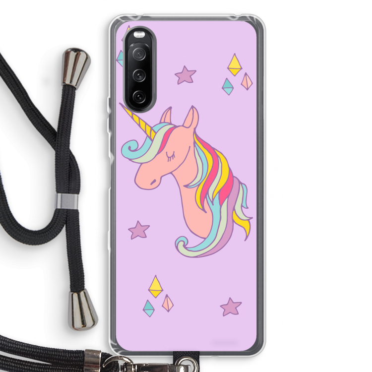 Roze eenhoorn: Sony Sony Xperia 10 III Transparant Hoesje met koord