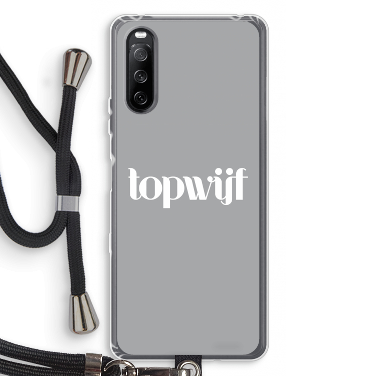 Topwijf Grijs Wit: Sony Sony Xperia 10 III Transparant Hoesje met koord